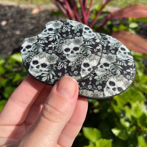 Floral Skull Car Coaster Set | Car Accessories - Picture 6 of 14